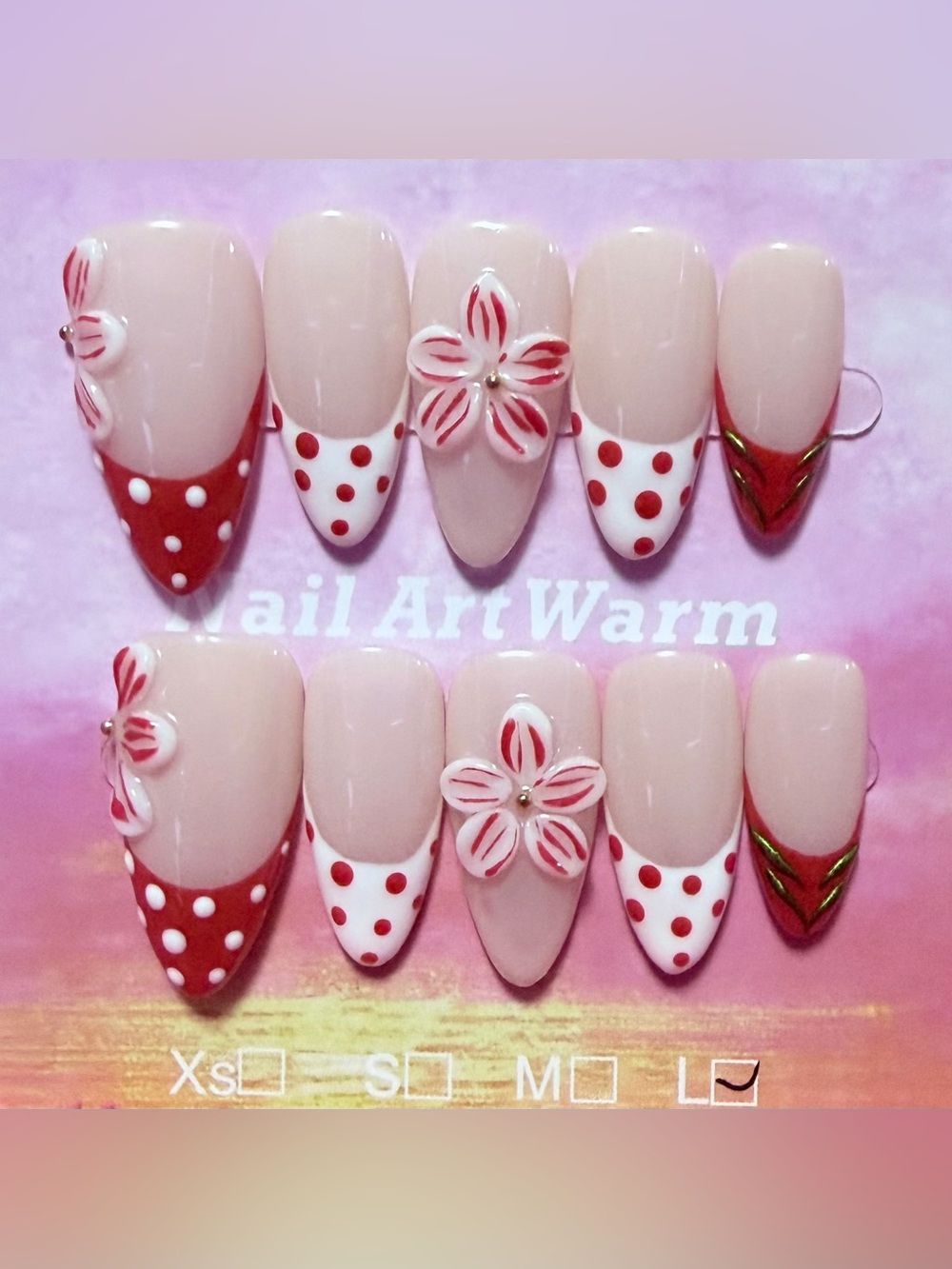 Nude & Red Floral French Tip Press-On Nail Set by